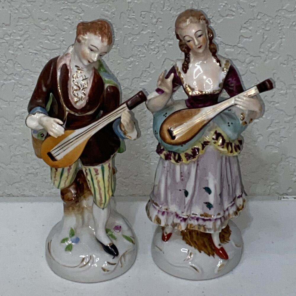 VTG‎ Made In Occupied Japan Musicians Mandolin Couple Colonial Victorian 8”